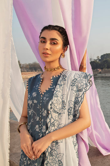 Cross Stitch CERULEAN TAUPE 3PC Meharbano Lawn 2022 Online Shopping